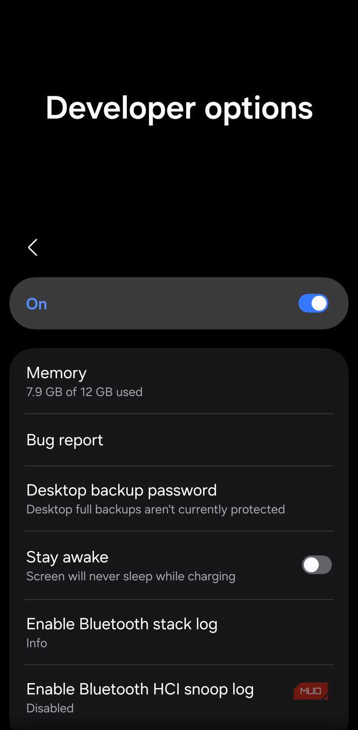 Toggle On Developer Options on Android