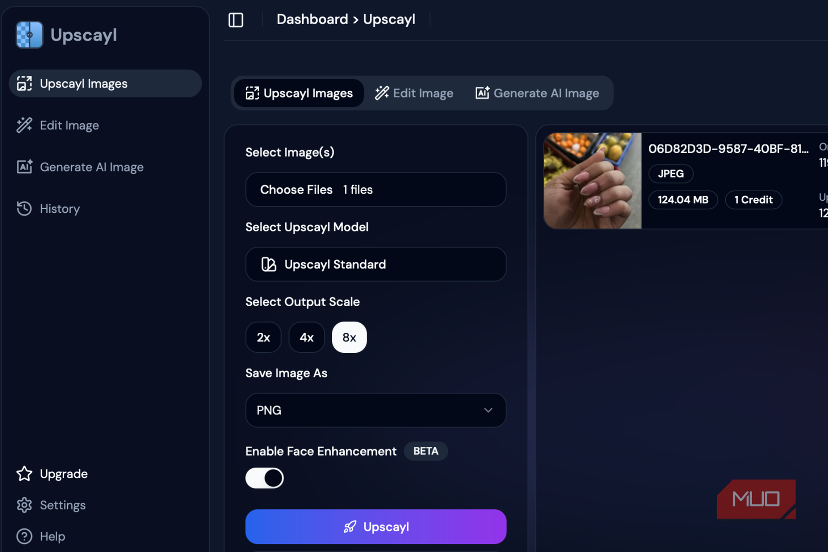 Upscaling images on the Upscayl app