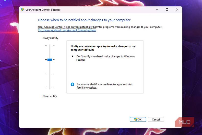 User account control settings