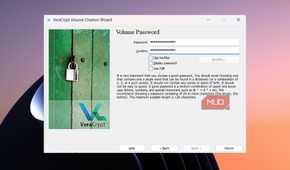 Password creation screen in the VeraCrypt wizard with options for keyfiles and PIM
