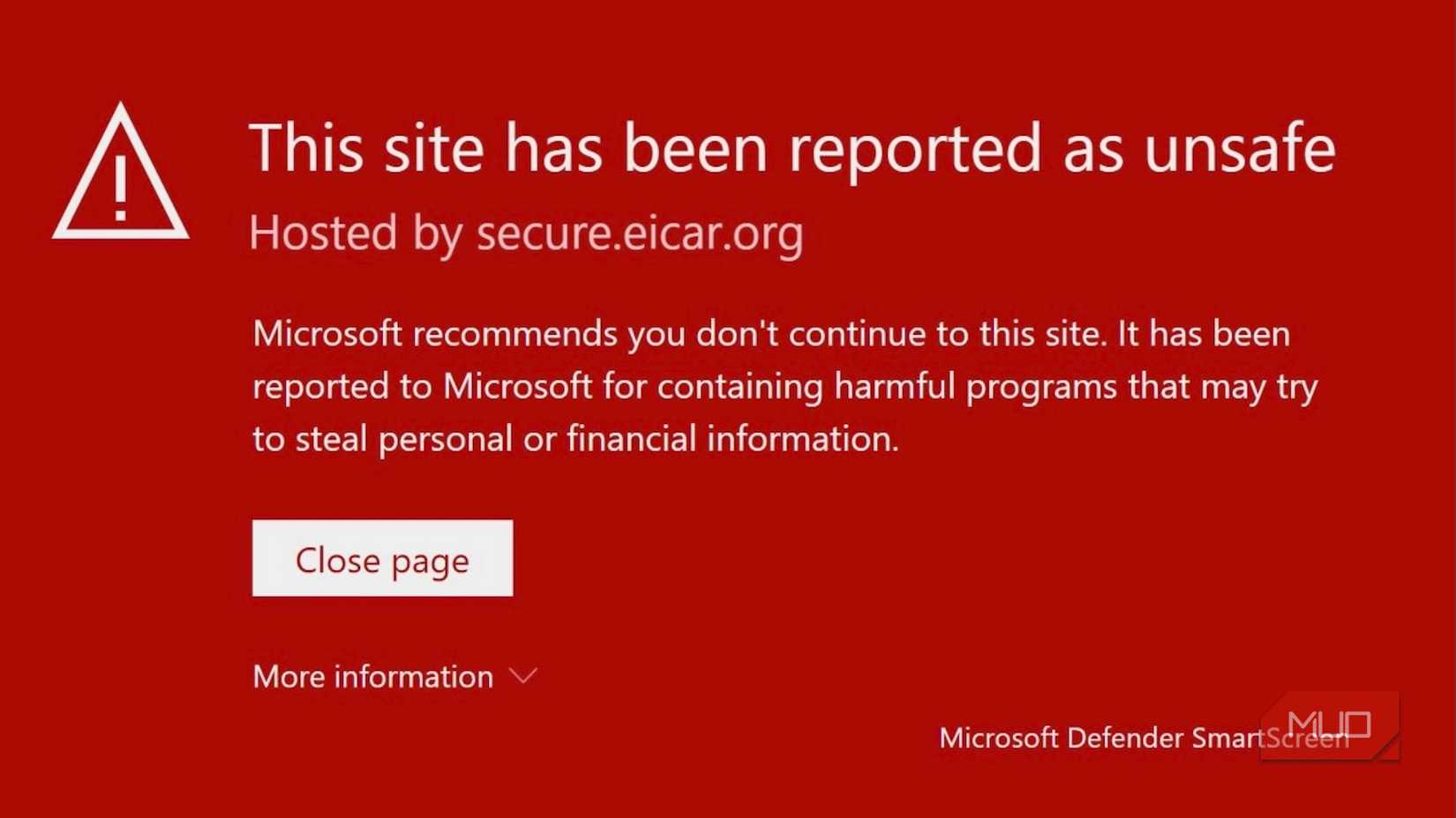 A virus threat warning from Microsoft Defender.