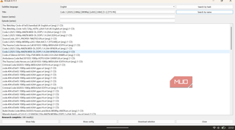 VLSub search results list showing available subtitle downloads for the current video.
