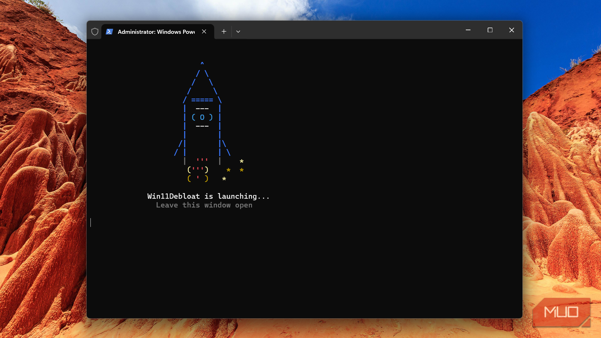 Win11Debloat launching in Windows Terminal.