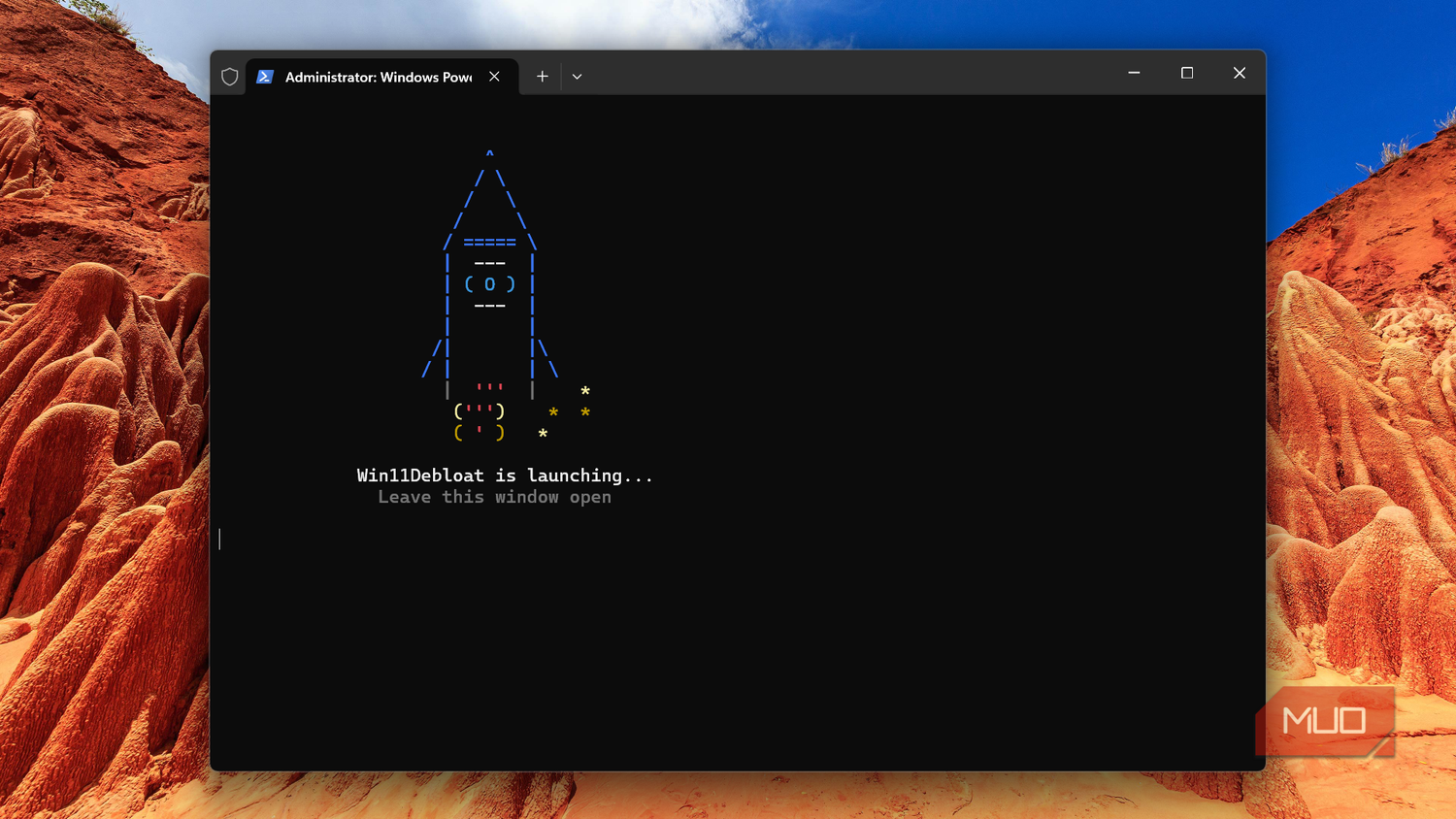 Win11Debloat launching in Windows Terminal.