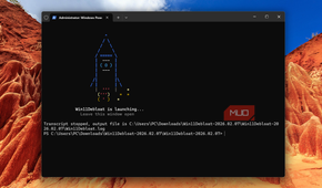 Win11Debloat showing transcript stopped.