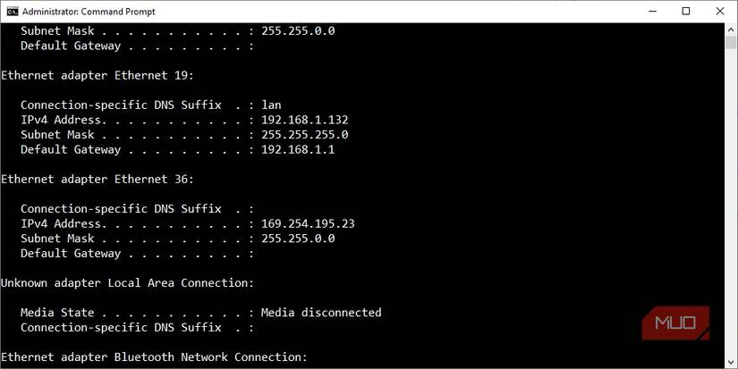 windows command prompt ipconfig.