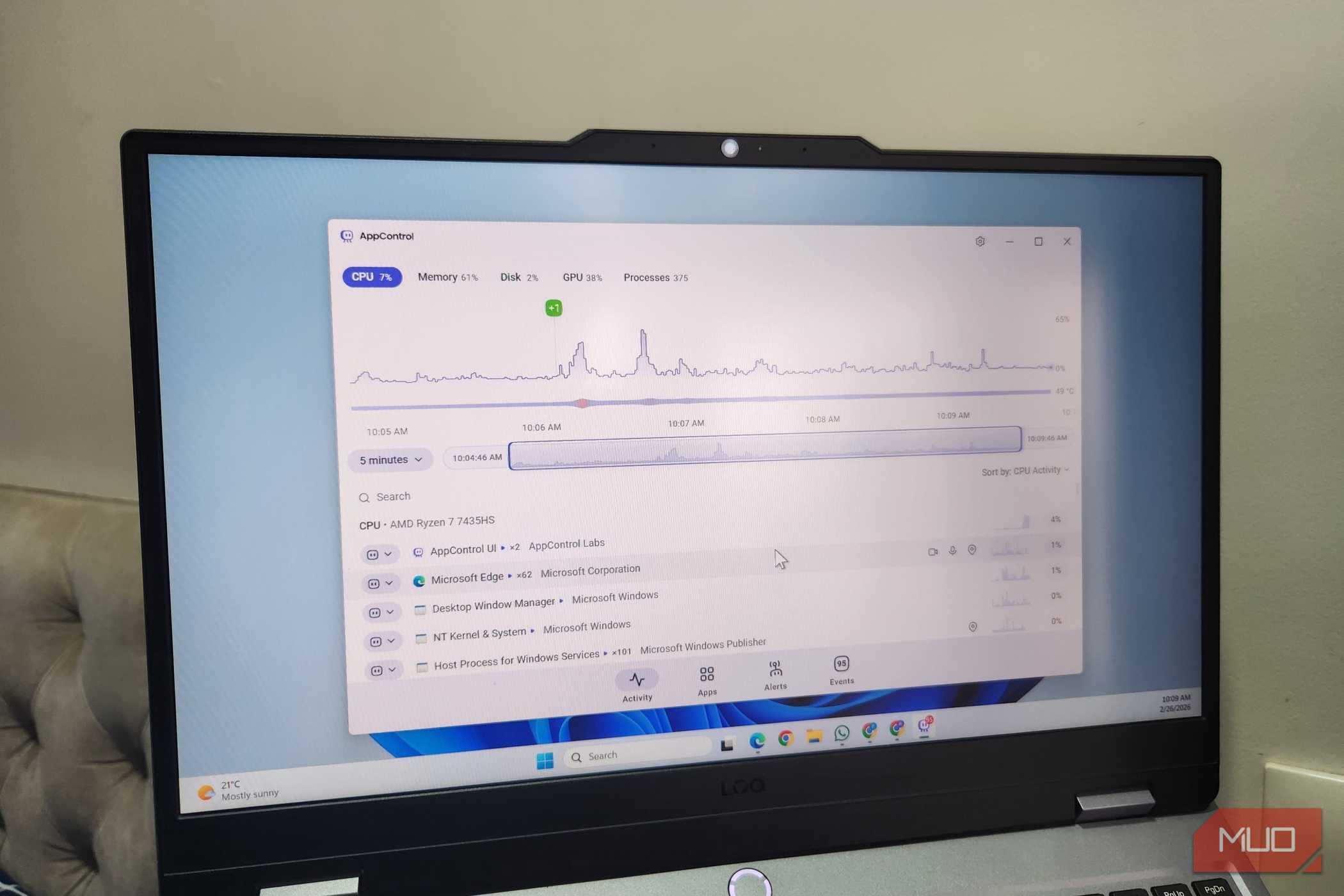 Windows laptop showing AppControl