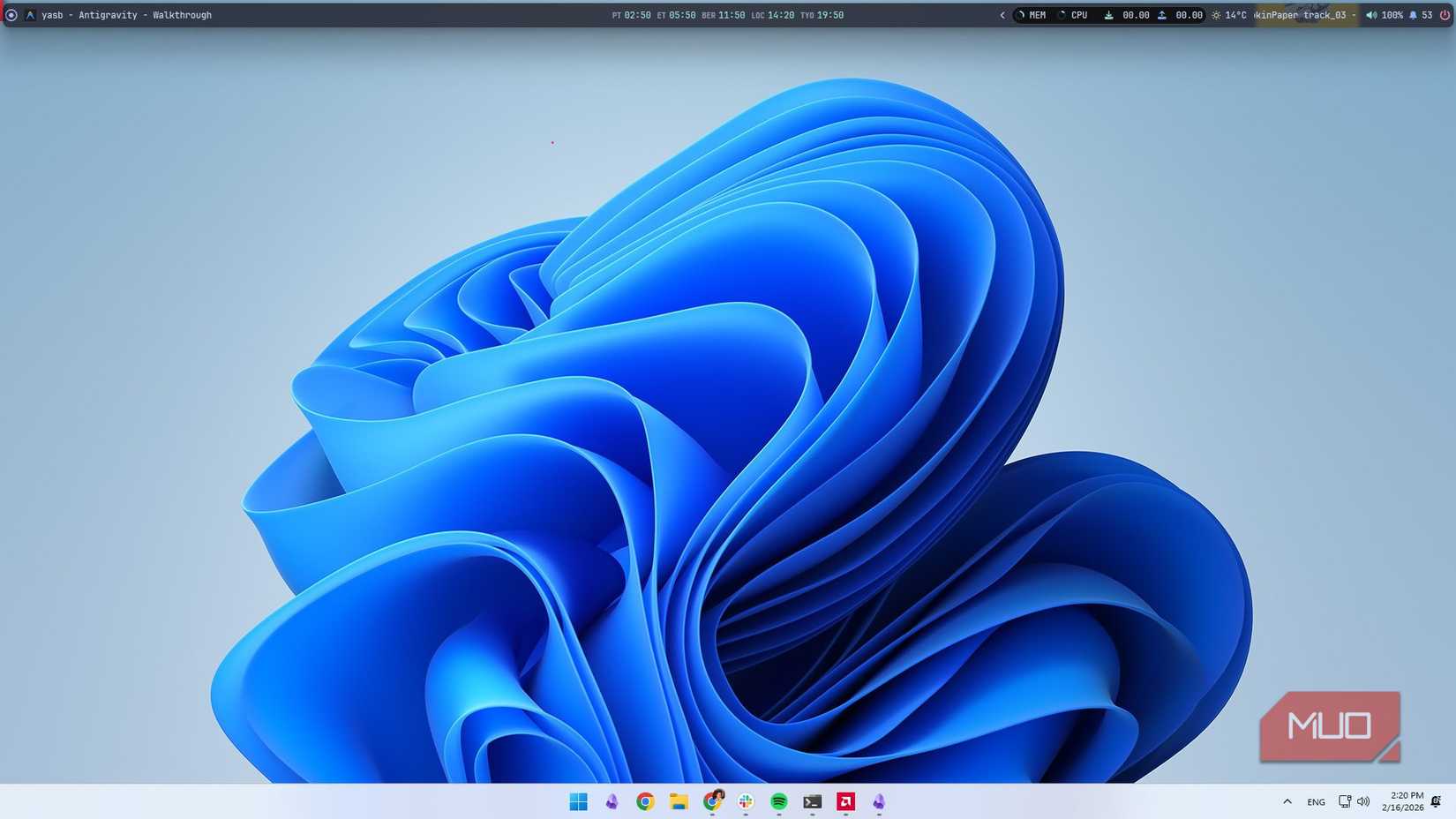 Windows 11'deki YASB, özel araçları görüntüler.