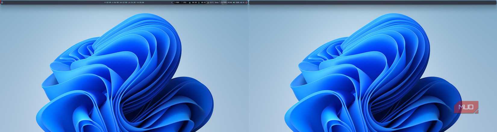 Windows 11'de YASB, ikinci ekranda boş bir ikincil çubukla birlikte.