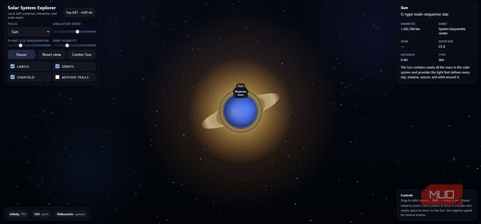 A solar system explorer generated by ChatGPT