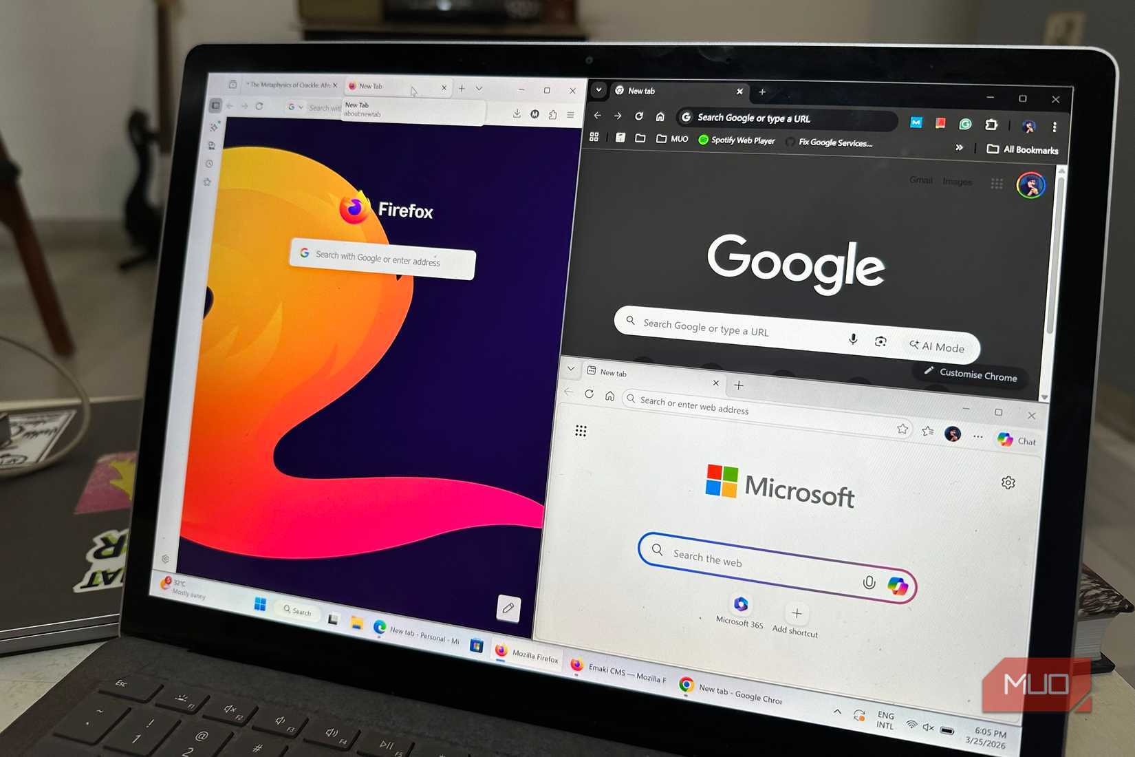 A Windows laptop with web browsers open