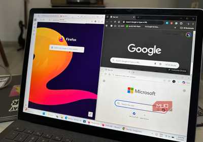 A Windows laptop with web browsers open