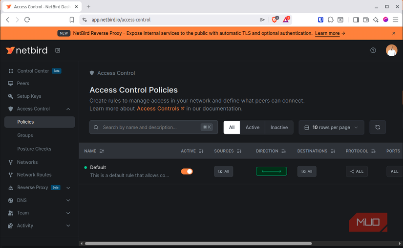 Access control policies on Netbird
