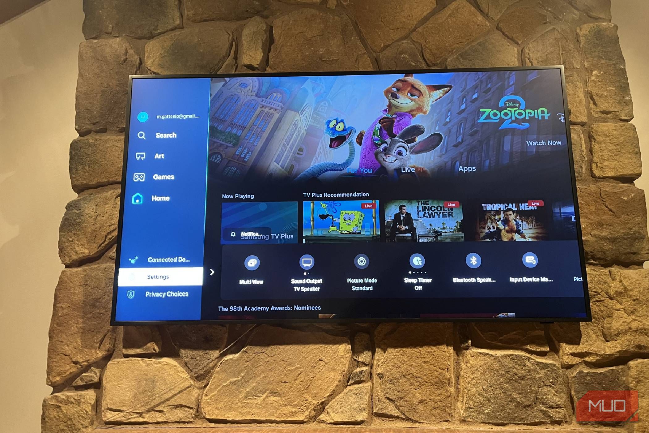 The Settings menu on the homepage of Samsung TV