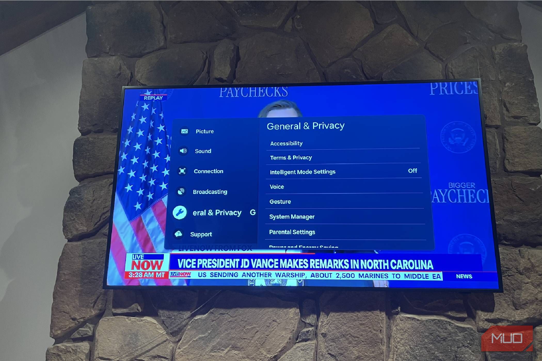 Settings menu on Samsung TV