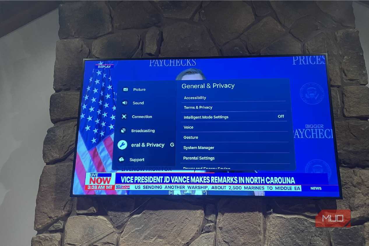 Settings menu on Samsung TV