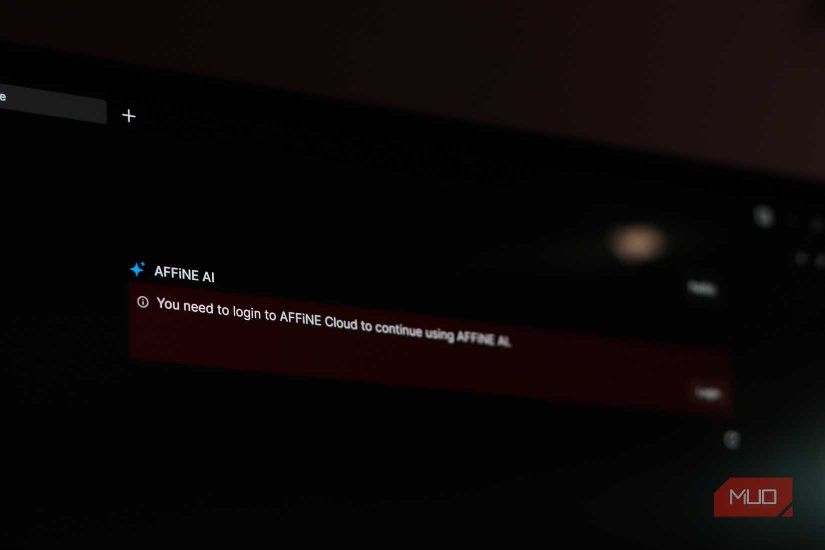 AFFiNE AI cloud integration error message.
