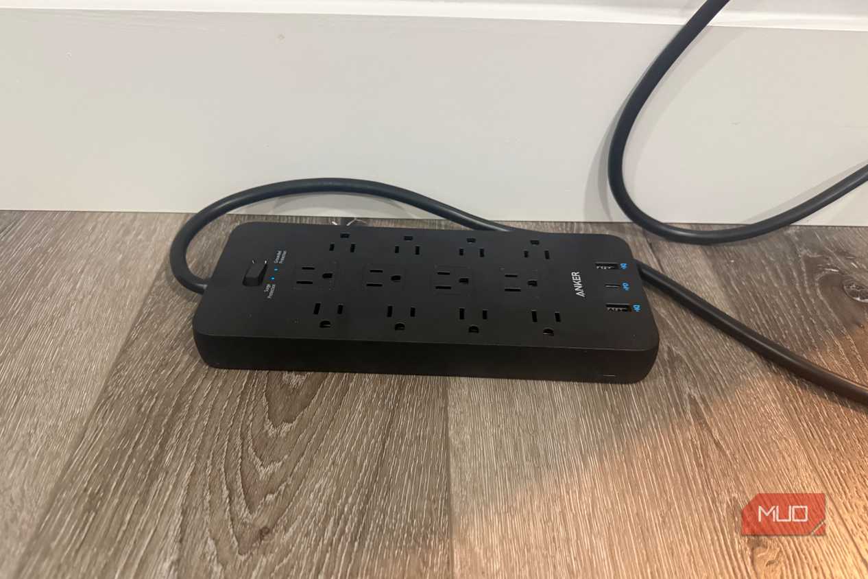 anker power strip plugged in on floor