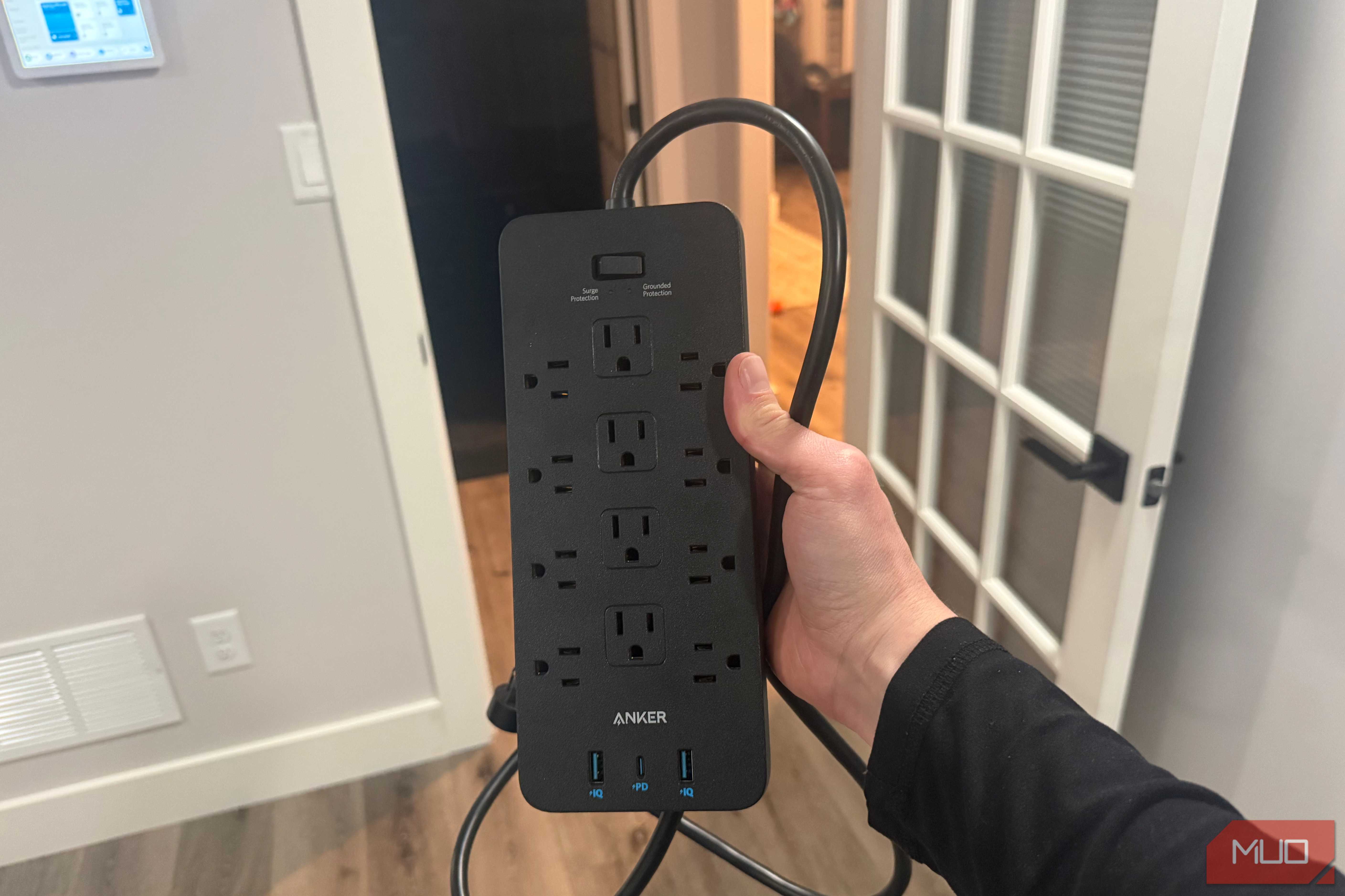 Anker surge power strip in hand