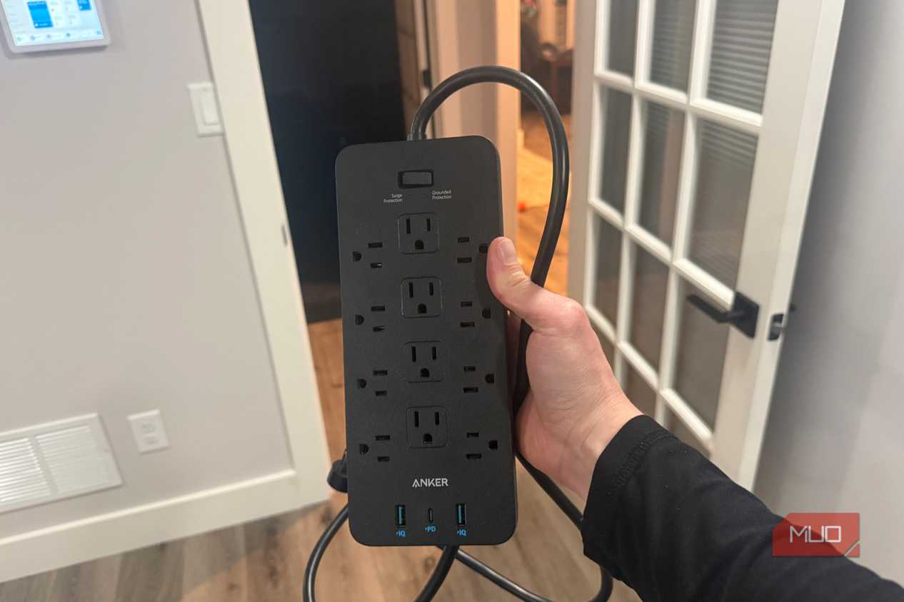 Anker surge power strip in hand