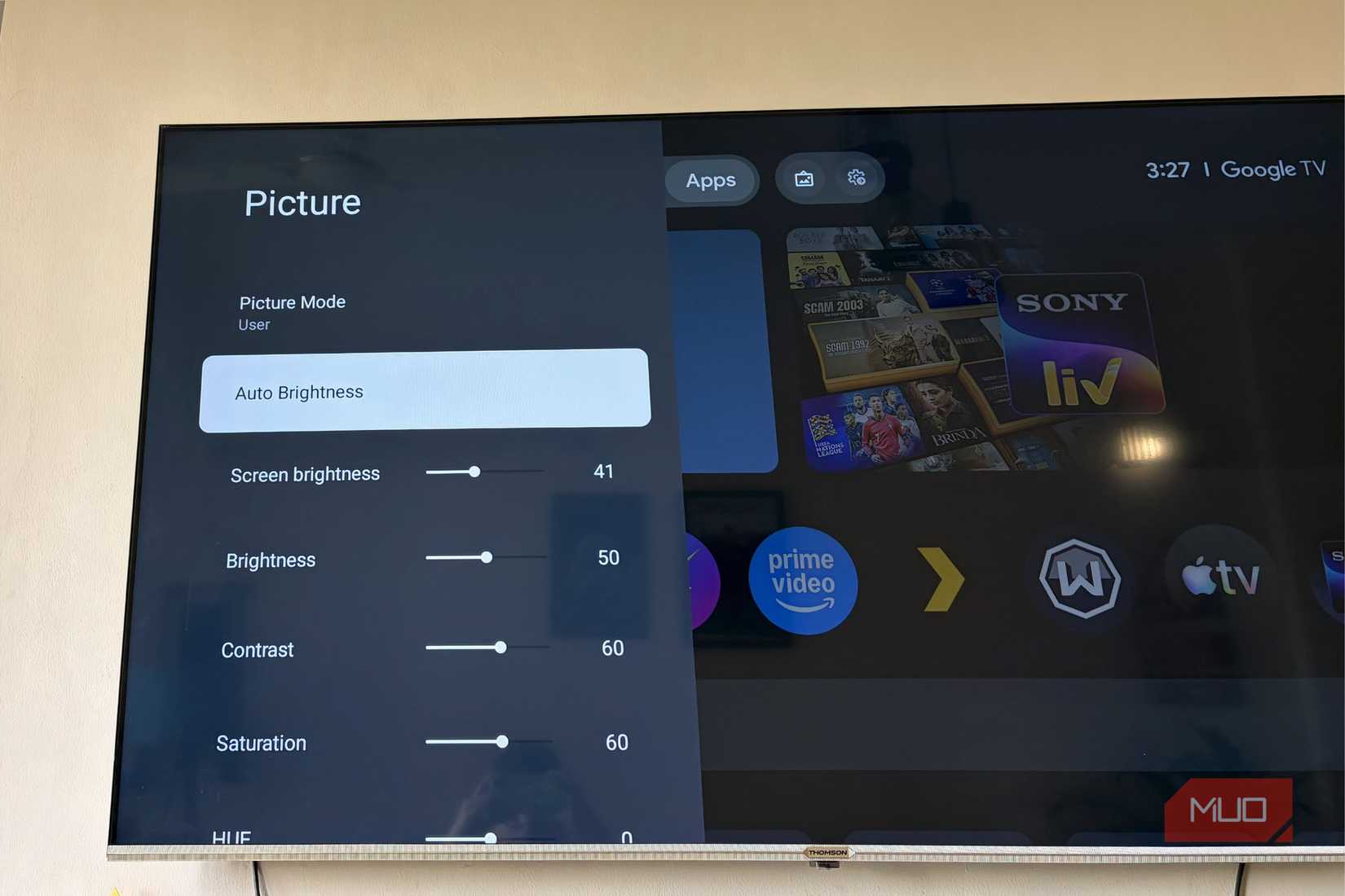 Auto Brightness selected on Smart TV
