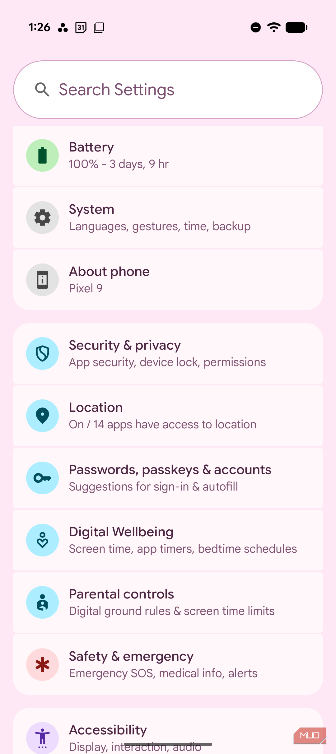 Battery setting screen