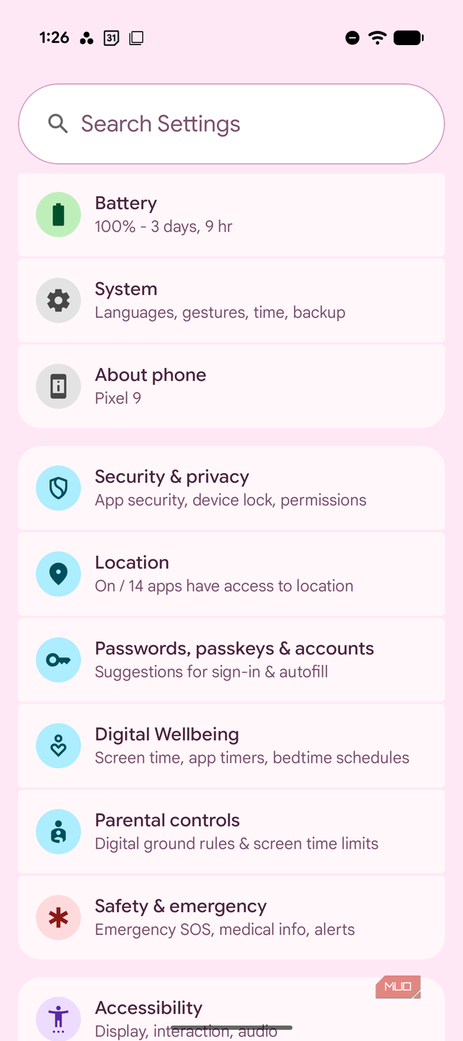Battery setting screen