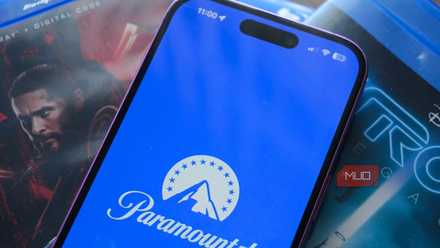 A Paramount+ app on a pile of Blu-ray discs.