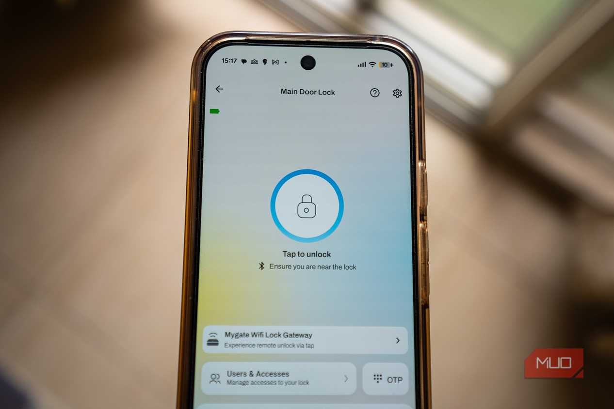 Bluetooth unlock button on the companion app of a smart door lock