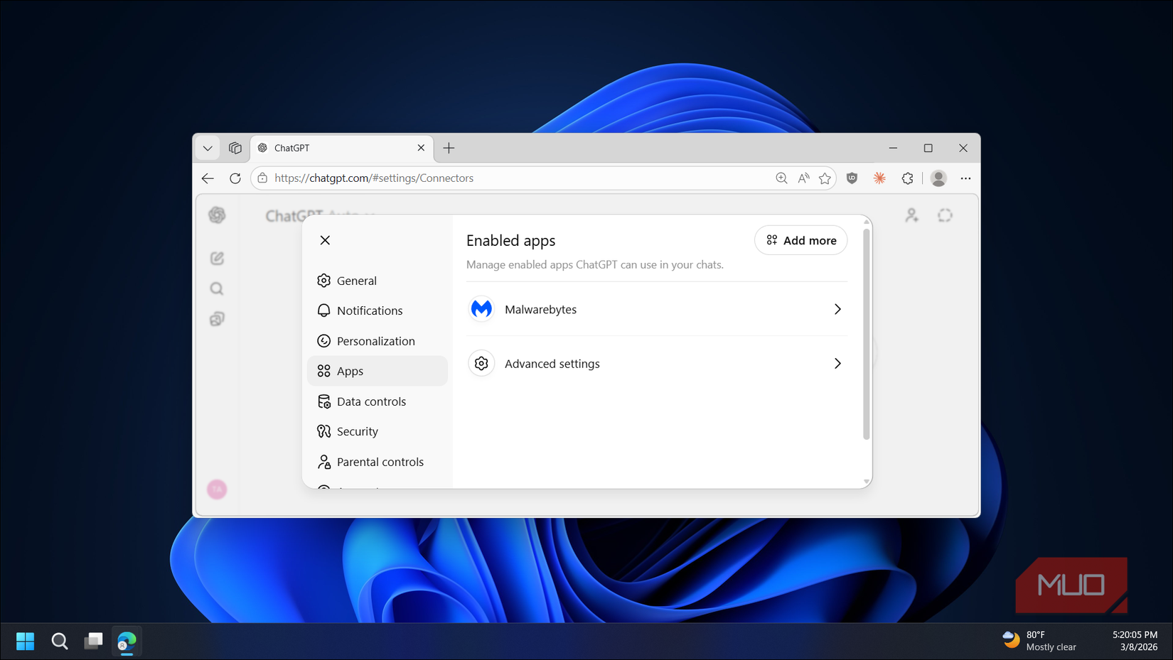 ChatGPT app tab open on a web browser