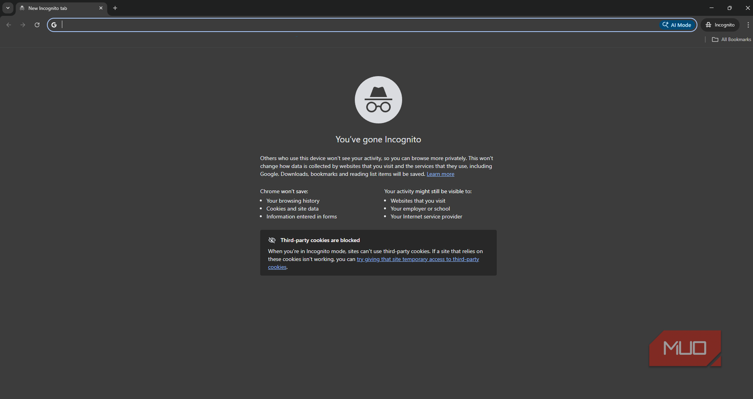Windows Chrome showing the incognito mode disclosure