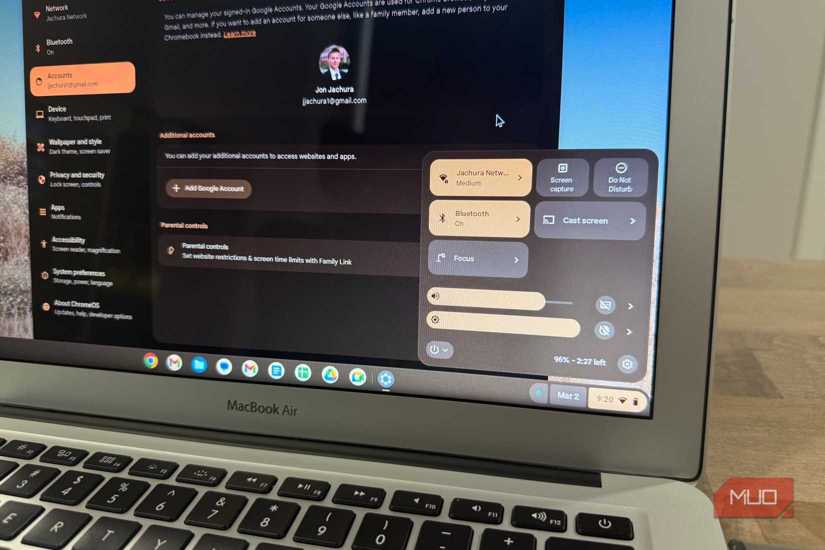 ChromeOS toggles on MacBook Air 2017