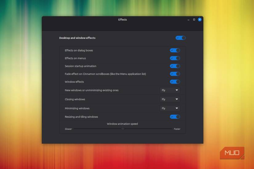 Cinnamon desktop settings.