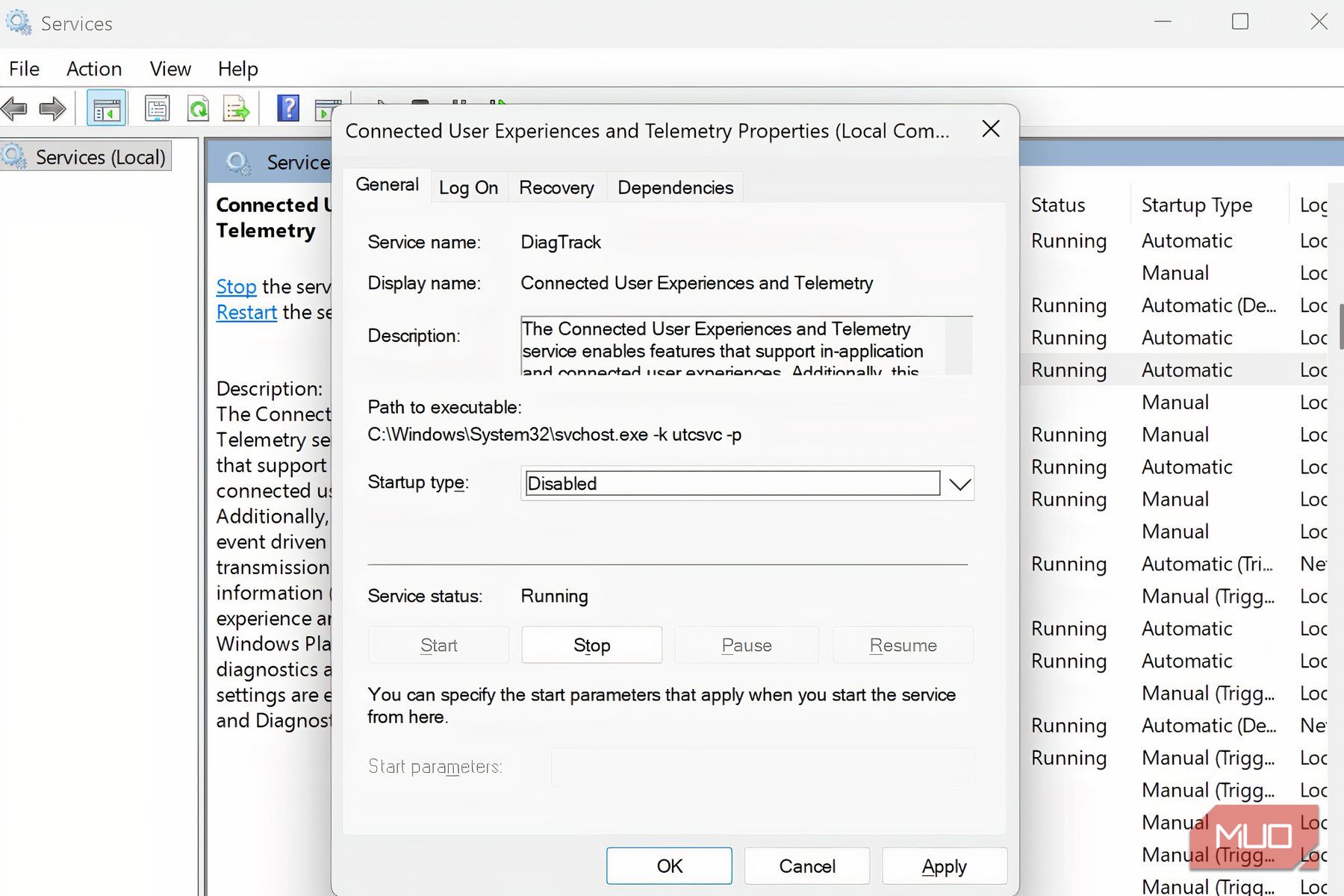 Click Apply and OK to disable it
