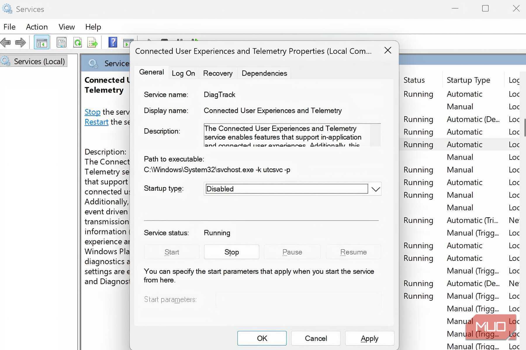 Click Apply and OK to disable it