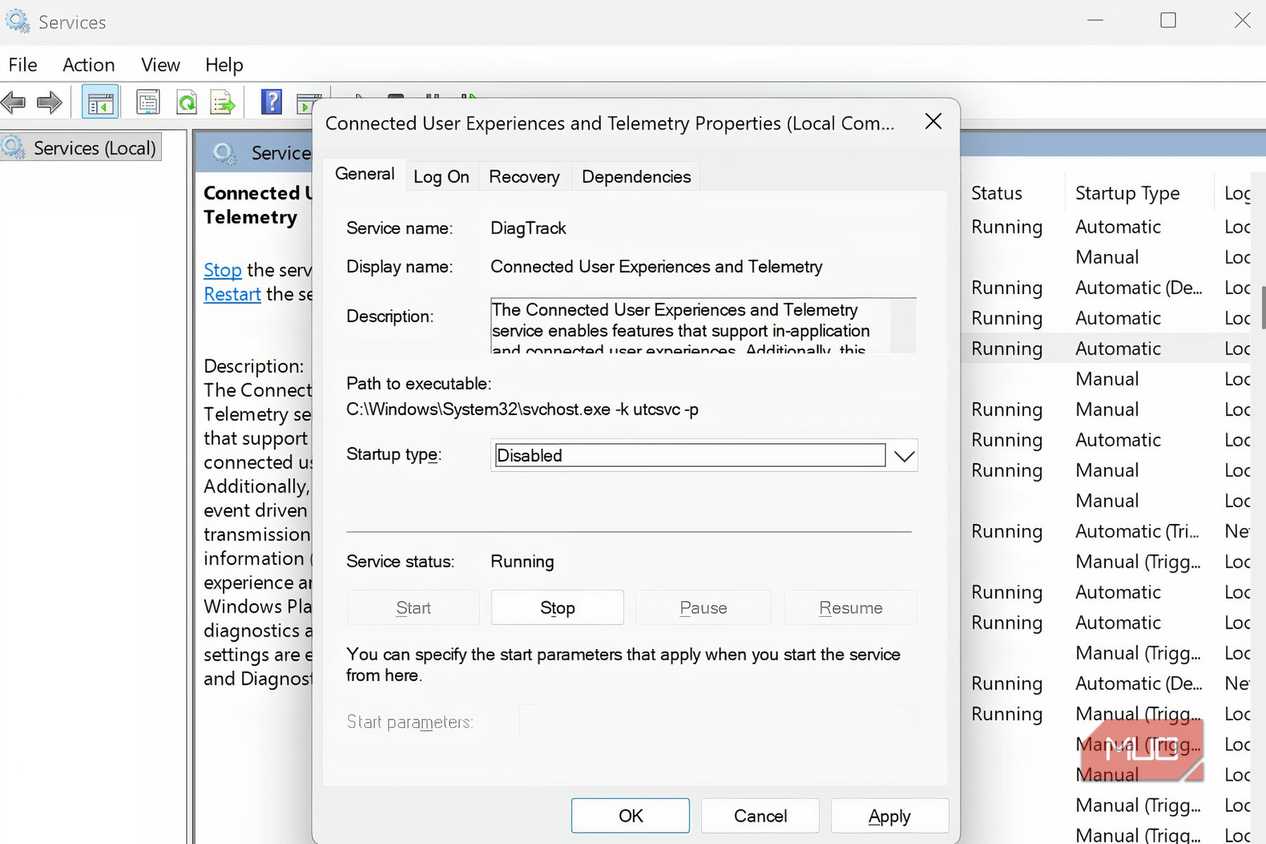 Click Apply and OK to disable it