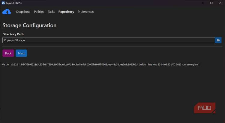 Configuring local storage forKopiaUI
