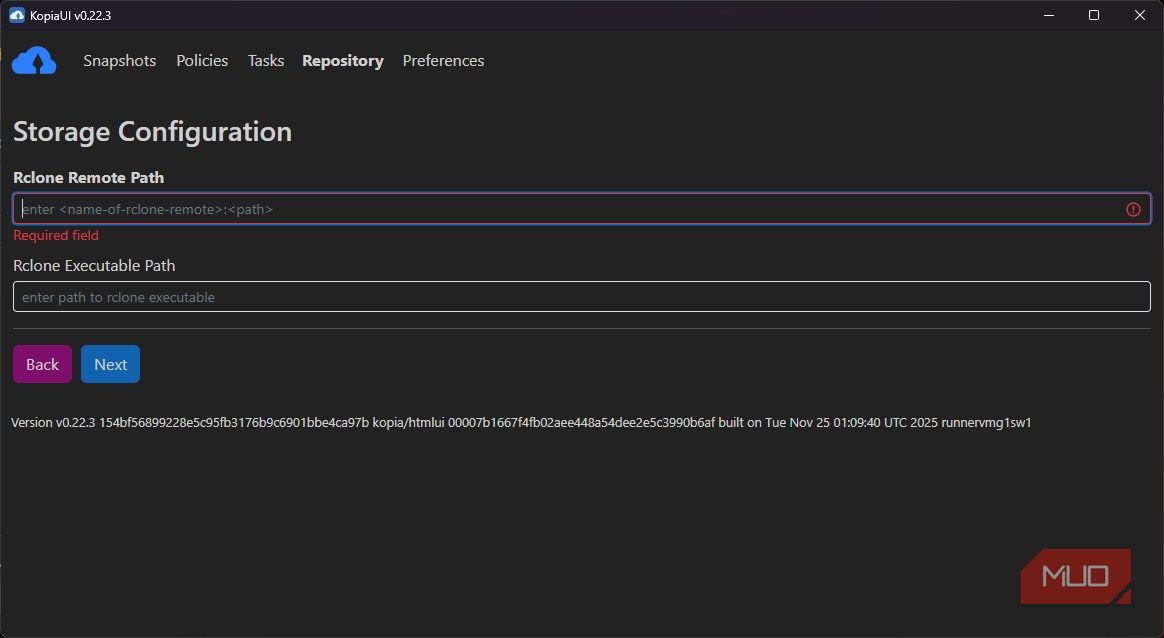 Configuring storage with Rclone on KopiaUI