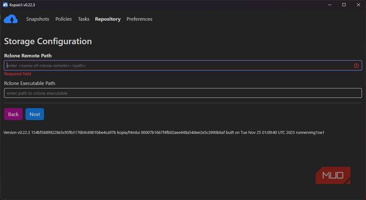 Configuring storage with Rclone on KopiaUI