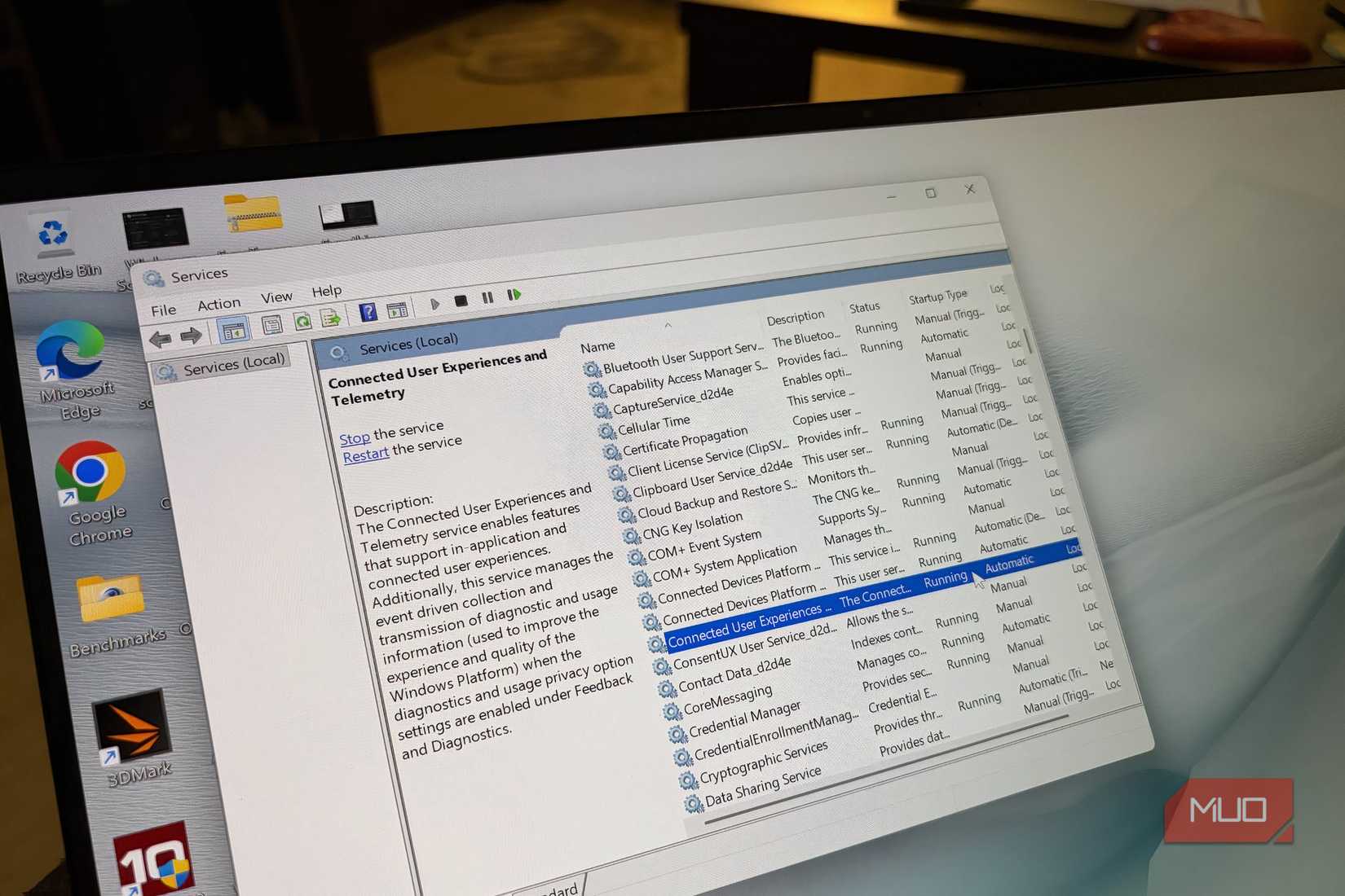 Connected User Experiences and Telemetry Service selected on Windows 11