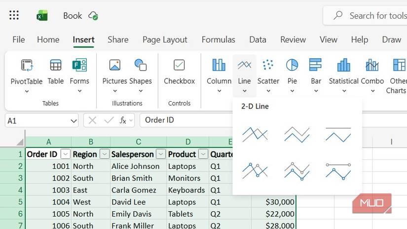 Creating a chart  from a table in Excel