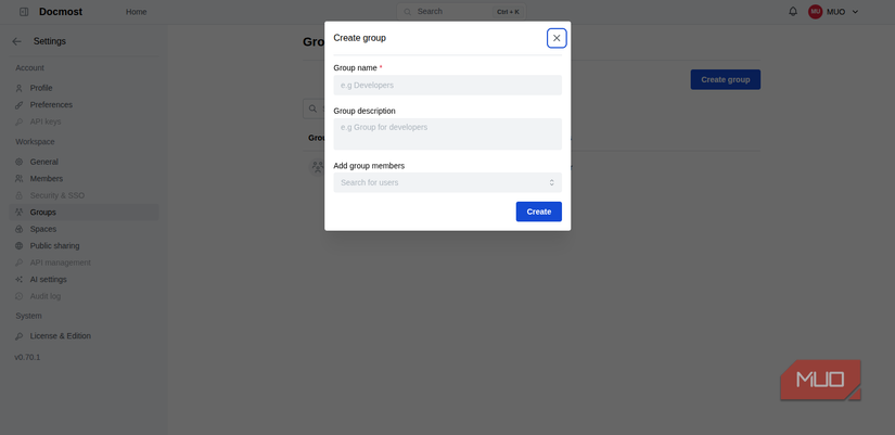 Creando grupo Docmost