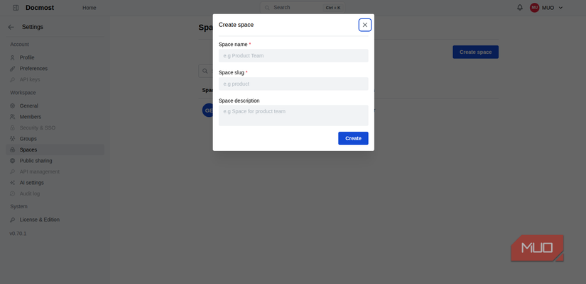 Creando espacios Docmost
