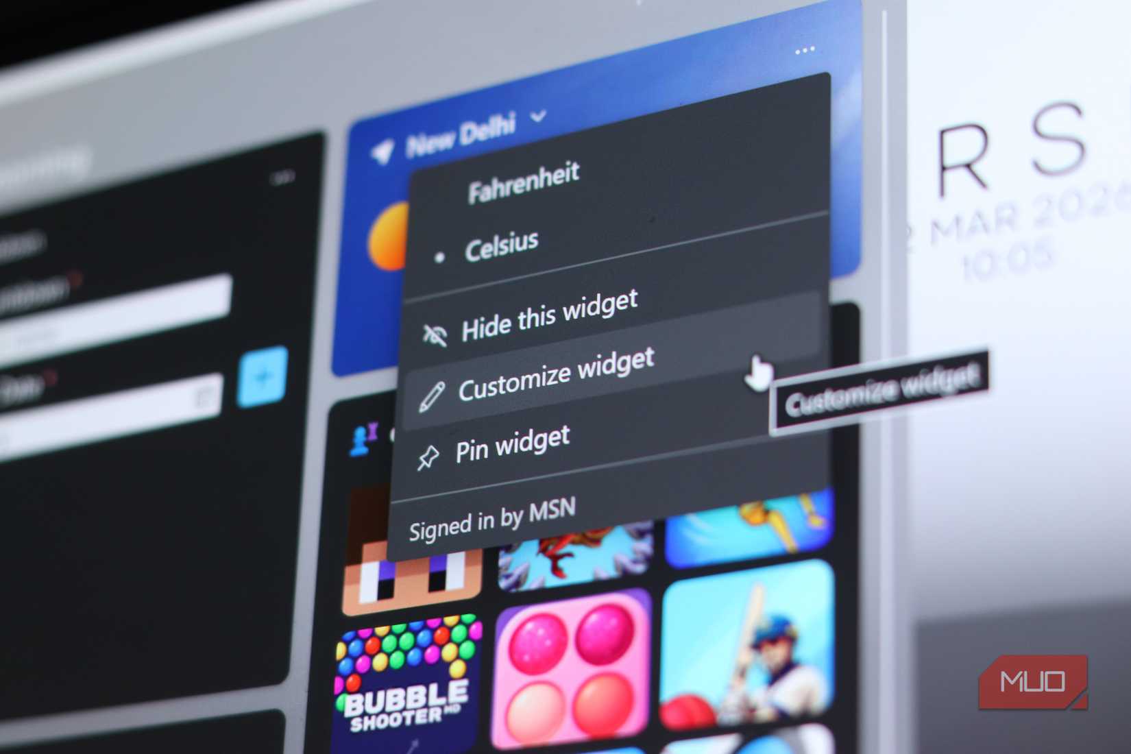Personalizar la opción de widget en el feed de widgets de Windows.