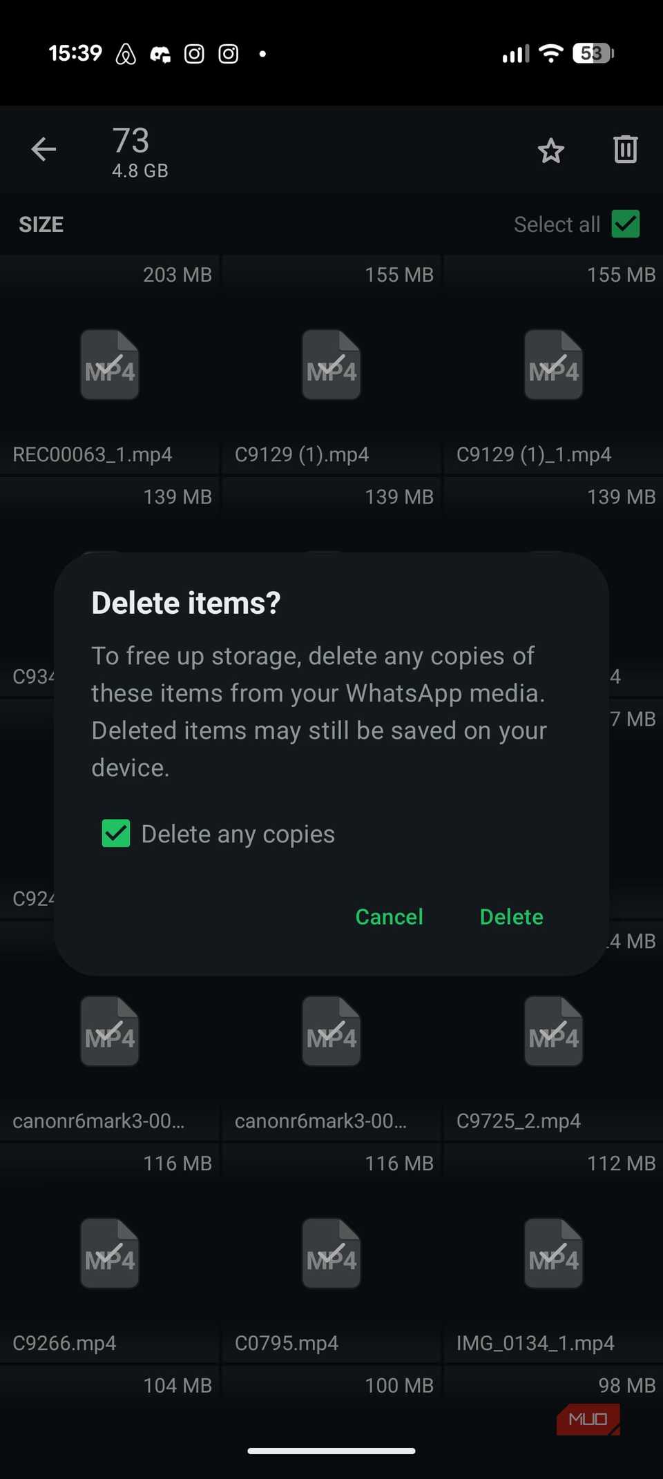Delete items confirmation on WhatsApp