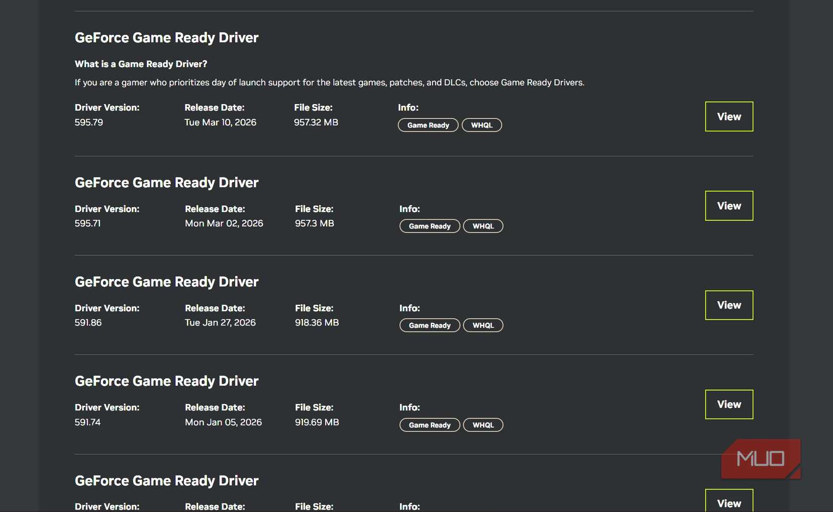 A list of Nvidia GeForce Game Ready drivers