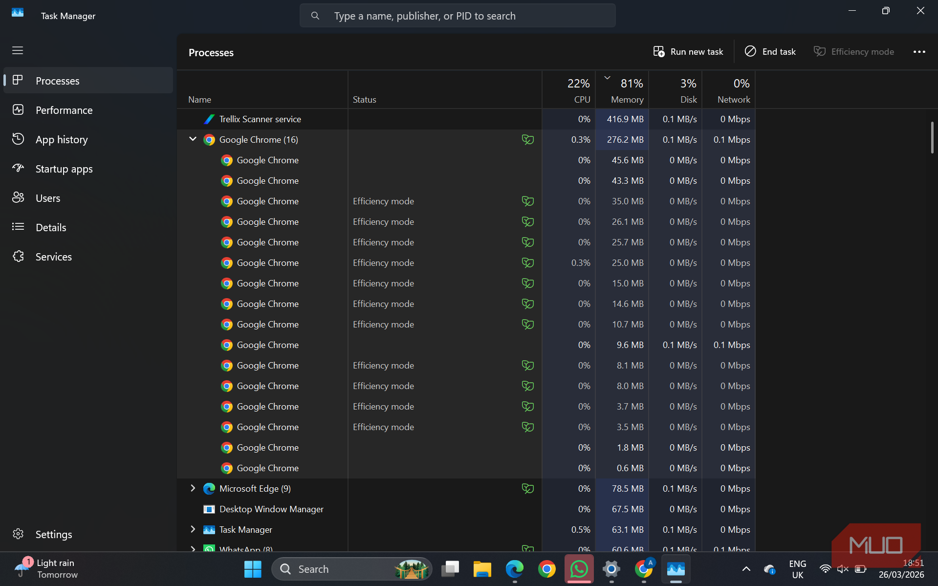 There's a Windows Task Manager tab that shows exactly why your PC is slow
