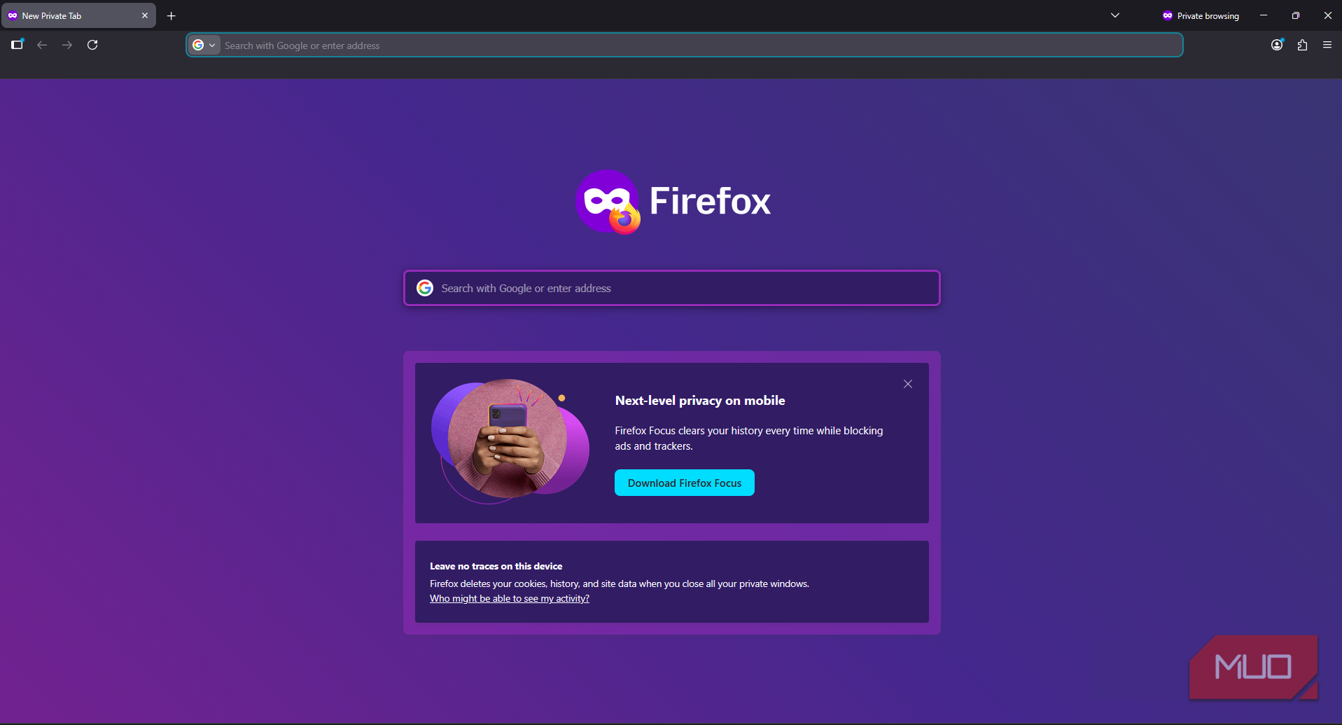 Firefox browser showing the incognito window disclosure