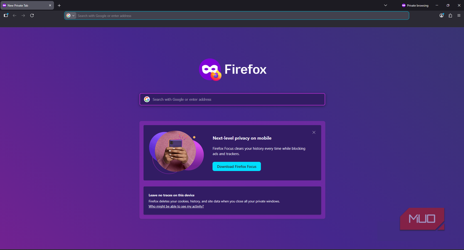 Firefox browser showing the incognito window disclosure