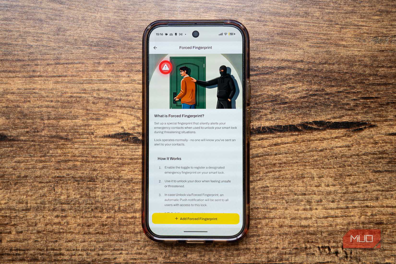 Enabling the forced fingerprint setting on the app